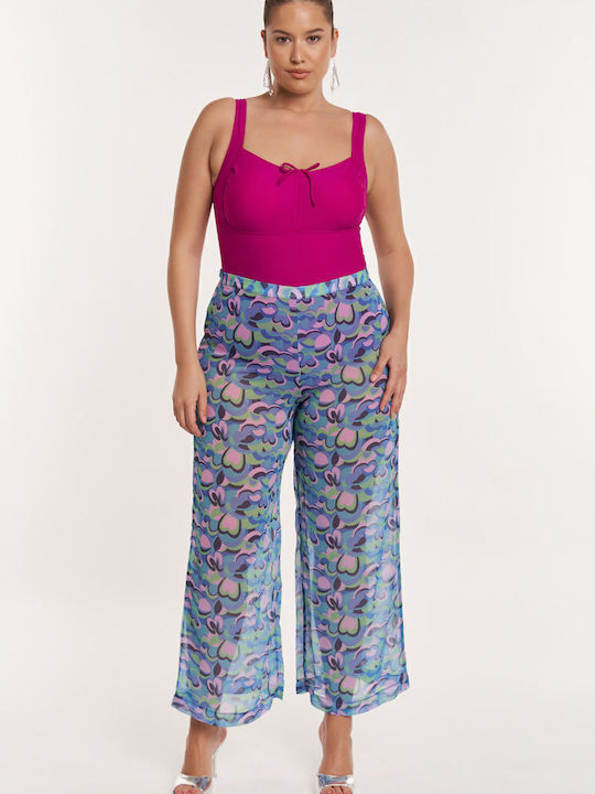 Women's High Waist Pantaloons with Rubber Band Light Blue