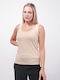 Women's Cotton T-Shirt with Spaghetti Strap Beige