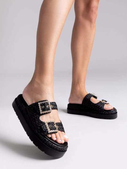 Mariella Fabiani Leather Women's Flat Sandals in Black Color 2523/91