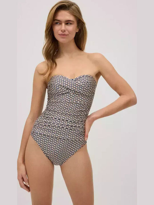 Strapless One-Piece Swimsuit Floral Glitter