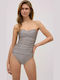 Strapless One-Piece Swimsuit Floral Glitter