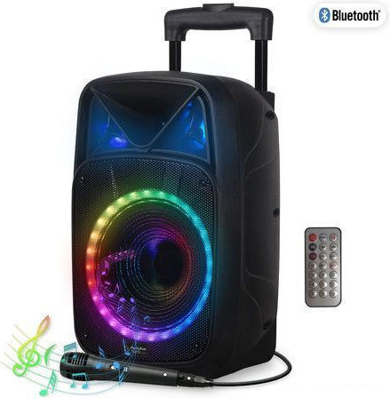 Party Karaoke Speaker with Wired Microphone and Lighting Effects Black