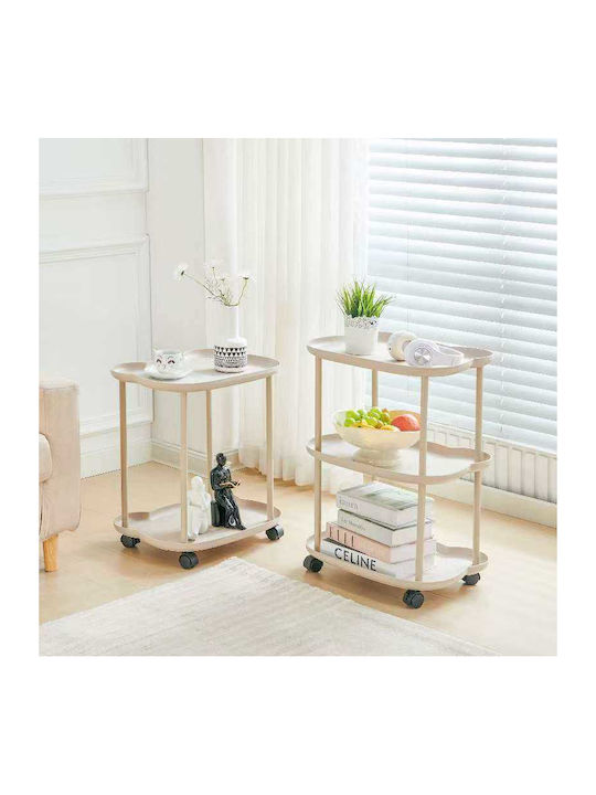 Oval Metal Side Table with Wheels Soft Pink M35xW20xH50cm
