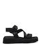 Leather Women's Flat Sandals Flatforms in Black Color