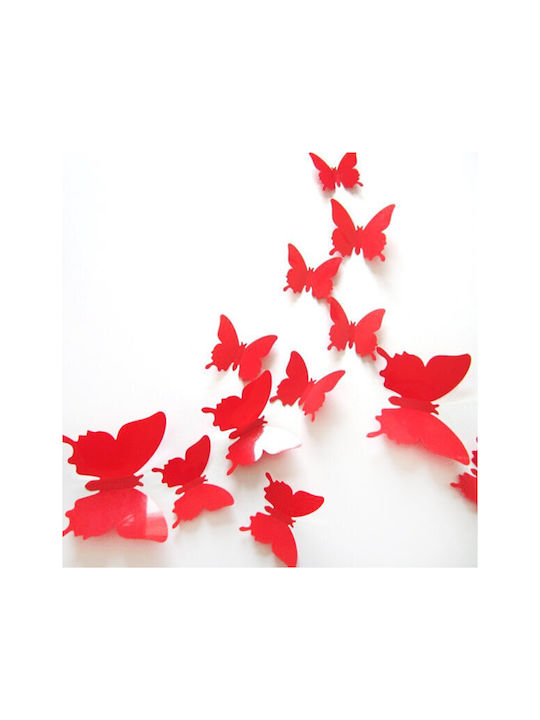 3d Butterfly Wall Sticker Red Set Of 12pcs.