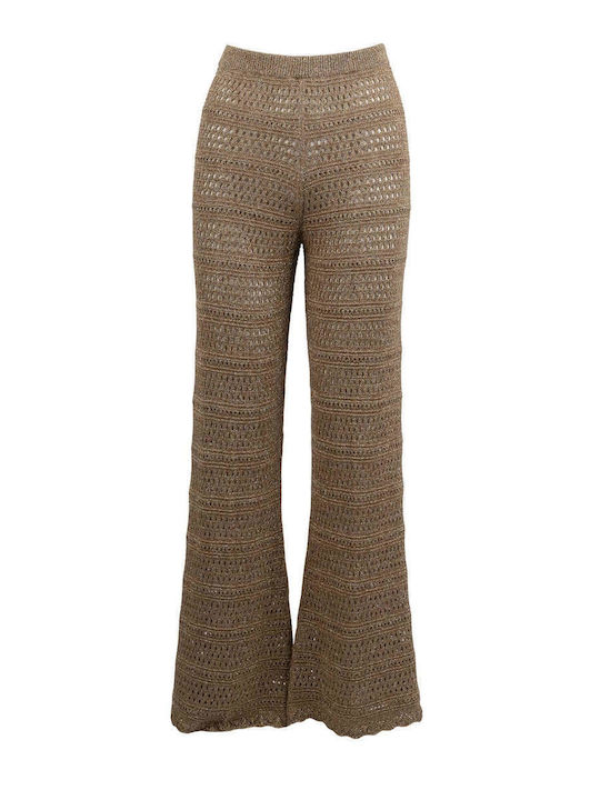 Damen Stoff Hose in Palazzo Passform Gold