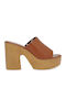 Mules with High Heel in Tabac Brown Color