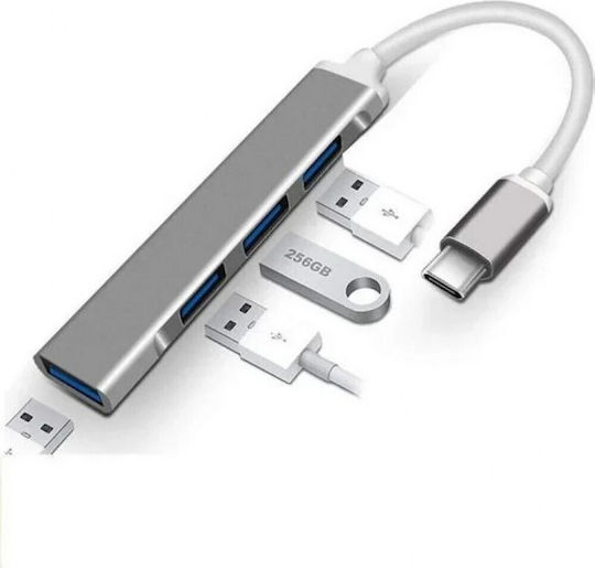 Andowl Hub 4 Θυρών USB 2.0 με σύνδεση USB-A Ασημί