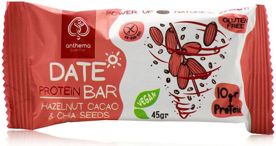 Anthema Protein Bar Μπάρα Πρωτεΐνης με Γεύση Χουρμά, Φουντούκι, Σπόρους Τσία, Κακάο 45gr
