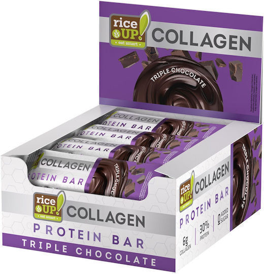 RiceUp Collagen Μπάρες με 30% Πρωτεΐνη & Γεύση Τριπλή Σοκολάτα 12x50gr