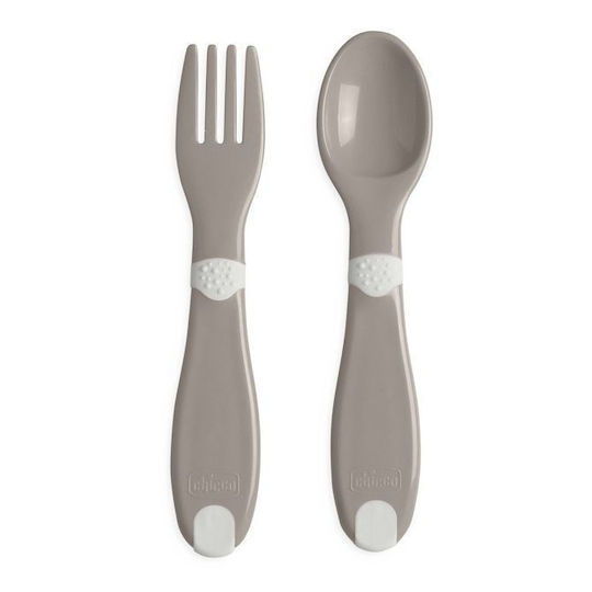 Chicco Baby Set mit Gabel First Cutlery aus Kunststoff für 12+ Monate Gray 2Stück