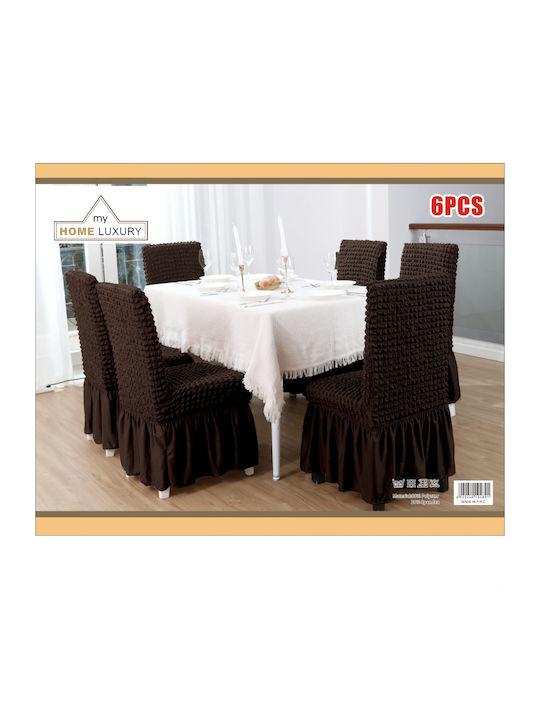 Set aus elastischen Stuhlhussen Braun 6 Stk. Frill Pp-6br
