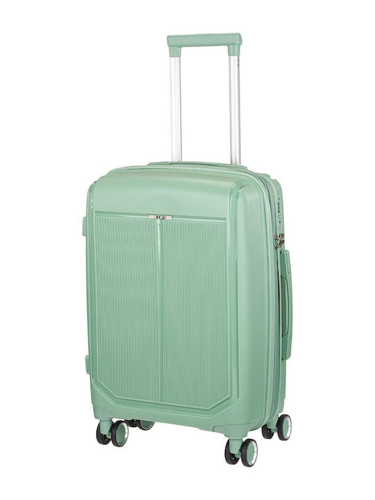 RCM Cabin Hard Travel Suitcase Green Pink with 4 Wheels