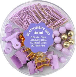 Σετ Γραφείου Συνδετήρες & Πινέζες Pastel Purple 82τμχ Itotal