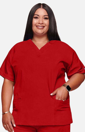 Cherokee Women's Red Medical Blouse Cotton and Polyester