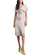 Midi Evening Dress Satin Open Back Silver