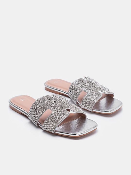 Women's Flat Sandals in Silver Color