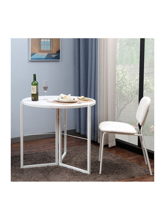 Masă Laterală Rotundă Talen din Lemn Masiv Pliabilă Albă L80xL80xÎ74cm