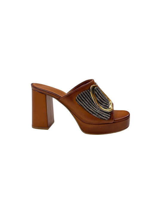 Tsakiris Mallas Leather Mules with Heel in Taba...