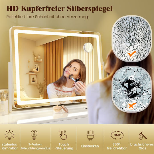 Costway Schminkspiegel mit Licht 55x55cm