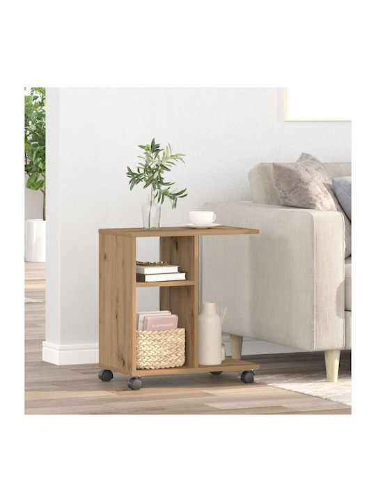 Rectangular Side Table Wooden with Wheels Artisan Oak L50xW30xH55cm.