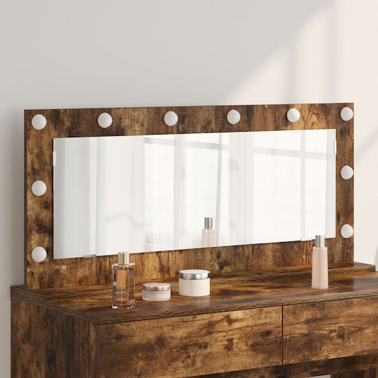 vidaXL Makeup Mirror Wall with Light 18x18cm Brown