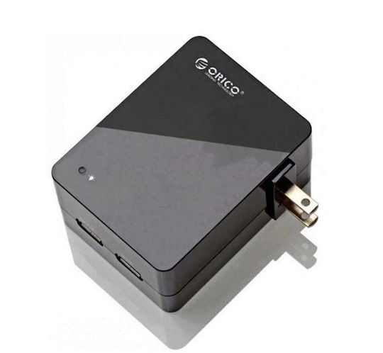 Orico Încărcător cu Cablu Integrat cu 2 Porturi USB-A Negruς (DCA-2U-BK)