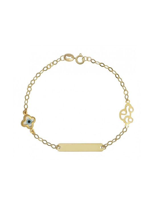 Atofio Kosmima Kids Bracelet ID from Gold with Evil Eye & Σταυρό