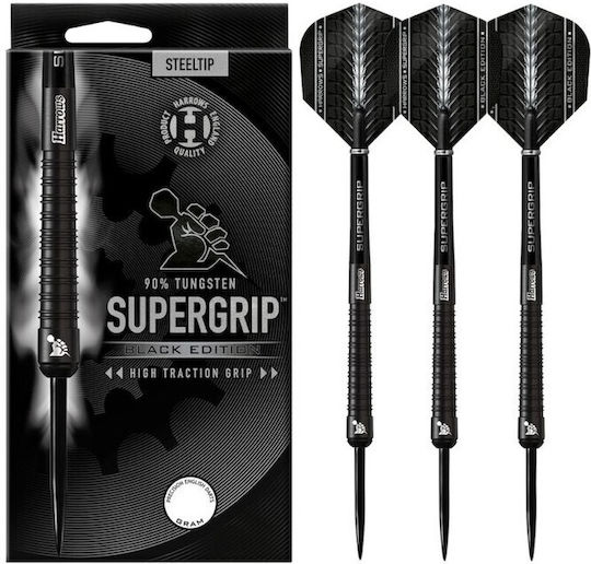 Harrows Supergrip Schwarze Darts 90 Steeltip Supergripblack90
