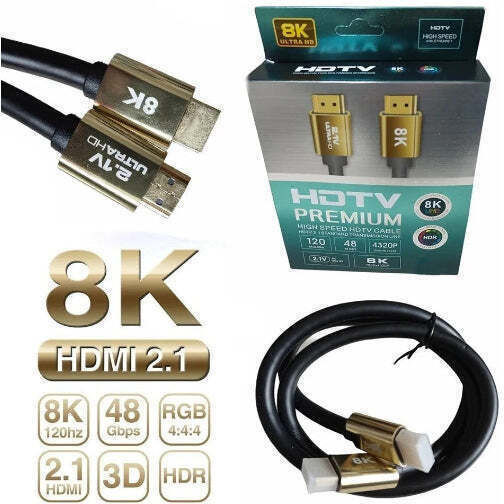 Hdtv HDMI 2.1 Ultra High Speed 48Gbps 4K 120Hz HDR VRR Cable HDMI Male HDMI Male 2m Black