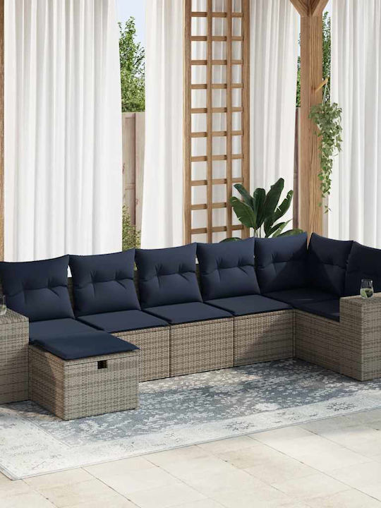 Corner Sofa Outdoor Rattan with Pillows 55x55x34cm
