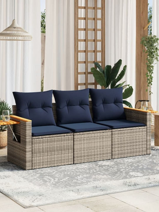 Three-Seater Outdoor Rattan Sofa with Cushions 55x55x69cm