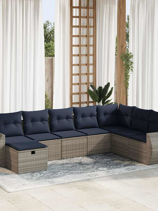 Corner Sofa Outdoor Rattan with Pillows 55x55x34cm