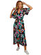 Summer Midi Dress Wrap with Ruffles Blue