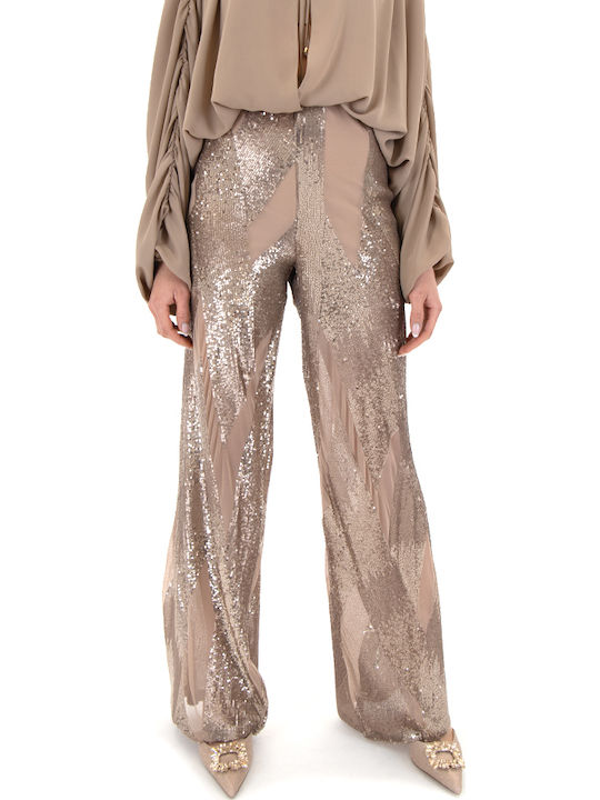 Dolce Domenica Women's Fabric Trousers with Elastic Straight Beige