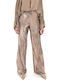 Women's Fabric Trousers with Elastic Straight Line Beige