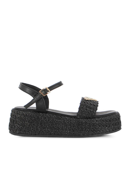 Women's Leather Platform Shoes Black