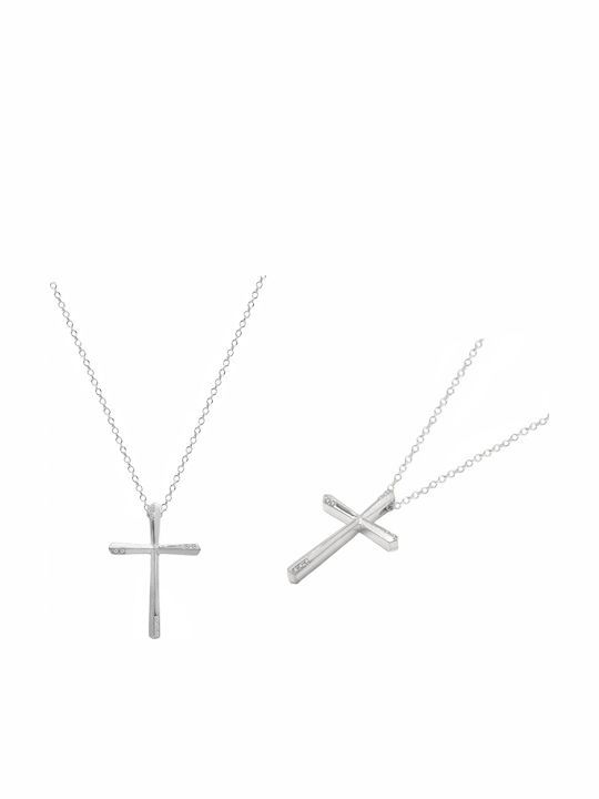 Polytimo Women's White Gold Cross 14K with Chain