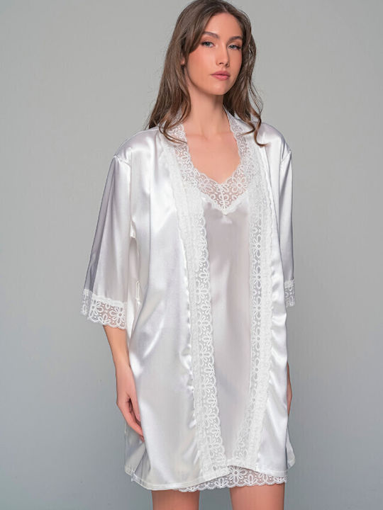 Milena by Paris Summer Women's Satin Robe with Nightdress Ivory Coast