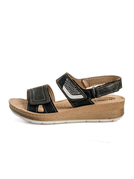 Leather Women's Flat Sandals Anatomic in Black Color