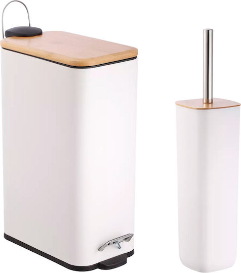 Klikareto Bamboo Metallisch Badezimmer Mülleimer Sanftes Schließen 7Es Weiß