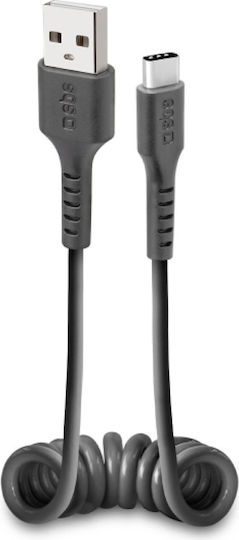 SBS Spirale USB 2.0 Kabel USB-C männlich - USB-A Schwarz 0.5m