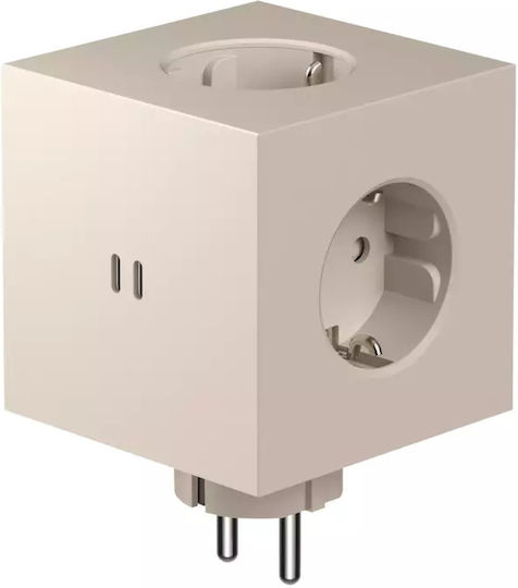 Square Πολύπριζο 2 Θέσεων με 2 USB-A και USB-C Μπεζ