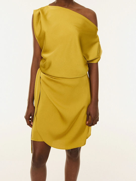 Summer Mini Evening Satin Wrap Dress Lime