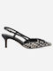Synthetic Leather Pointed Toe Black Heels with Strap