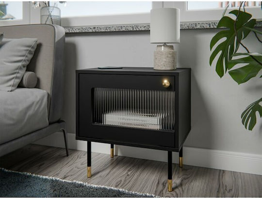Wohnzimmer TV-Einheit Feletri 107 Black mit Vitrine L52xB39xH55cm