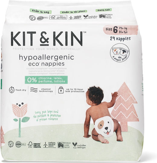 Kit & Kin Памперси с лента Eco-Friendly Hypoallergenic № 6 за 14+kg 24бр