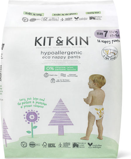 Kit & Kin Πάνες με Αυτοκόλλητο Eco-Friendly Hypoallergenic No. 7 για 17+kg 16τμχ
