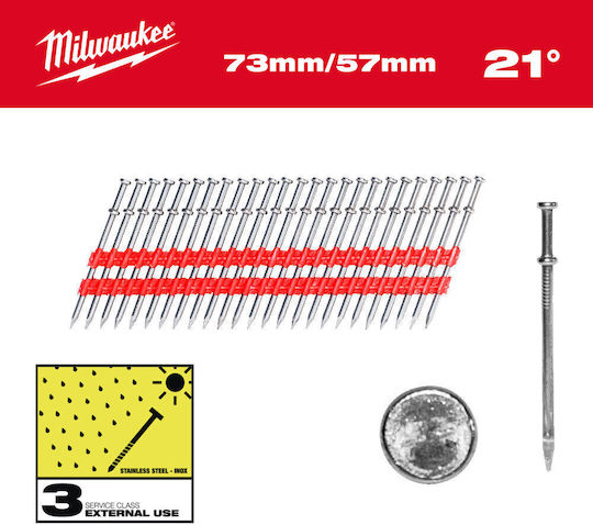 Milwaukee 4932498155 Καρφια Διπλης Κεφαλης 21° 73/57 Mm 2000τμχ Mw