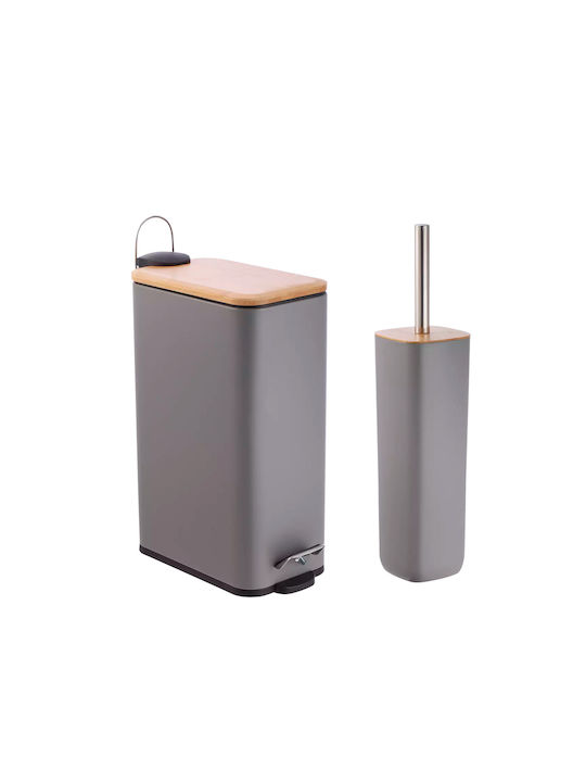 Klikareto Bamboo Metallic Bathroom Basket Soft Close 7lt Gray